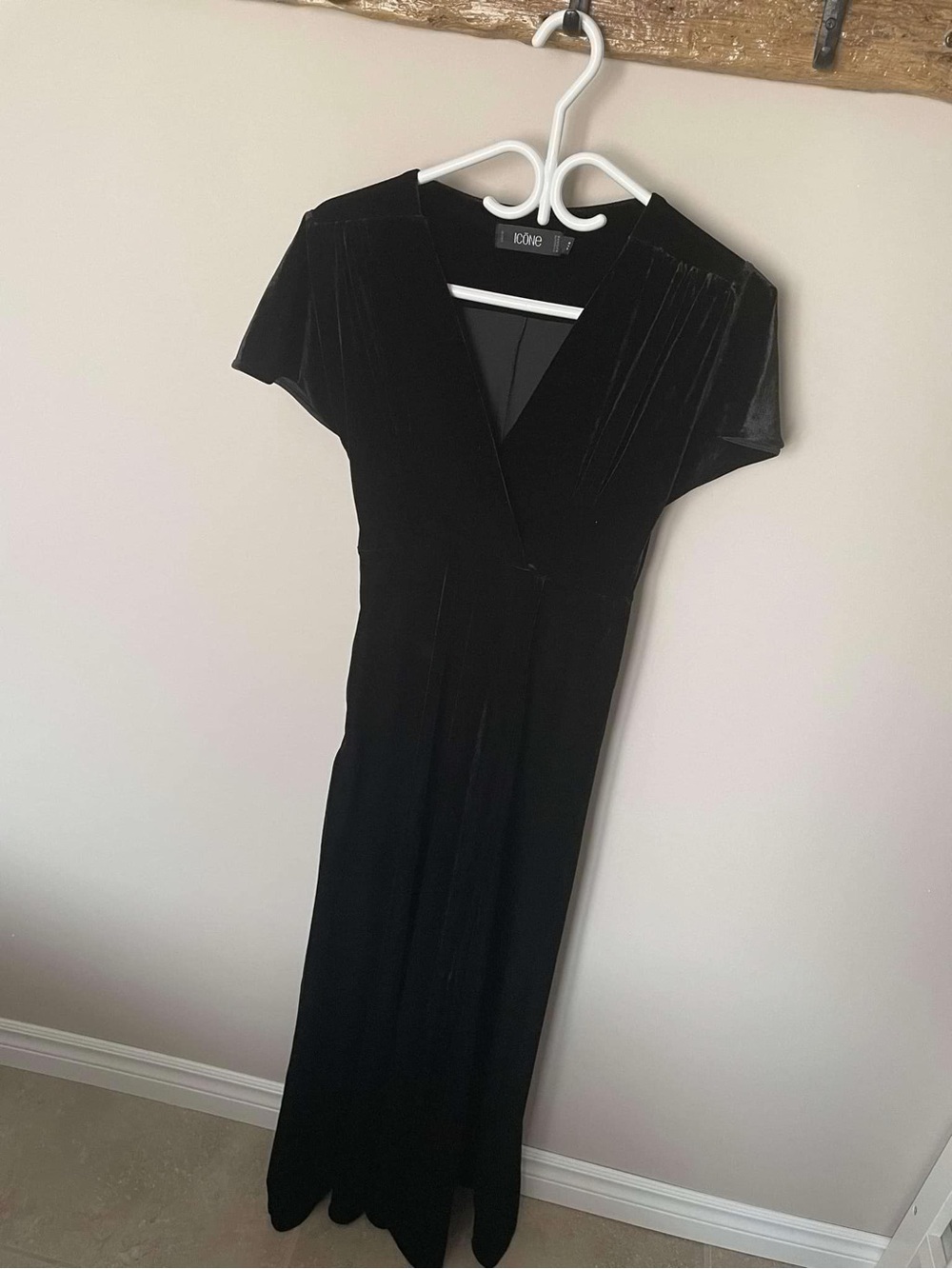 ICON Black Velvet V-Neck Maxi Gown
